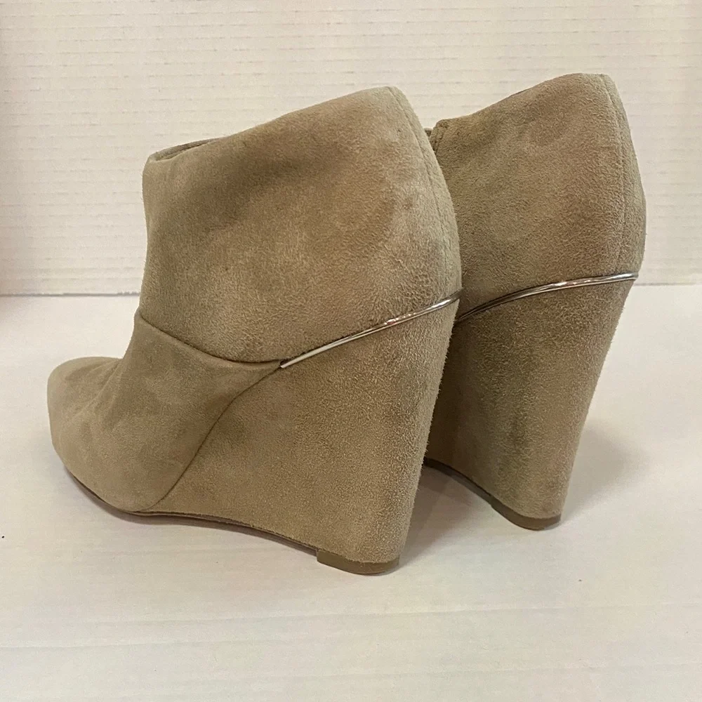 Coach Oakdale Bootie Slate suede/leather wedge booties size 5.5